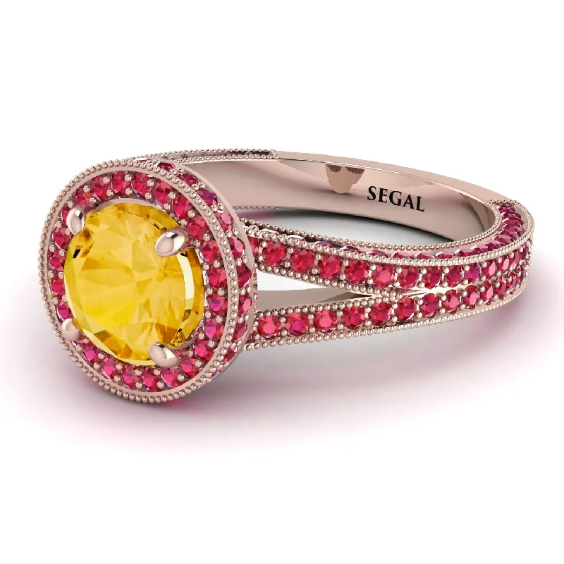 Classic Engagement Ring Bands-Milgrain Round Citrine Engagement Ring - Payton No. 611