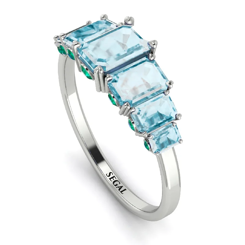 Stylish Solitaire Rings-Emerald Cut Aquamarine Ring With Hidden Black Diamonds - Brynlee No. 409