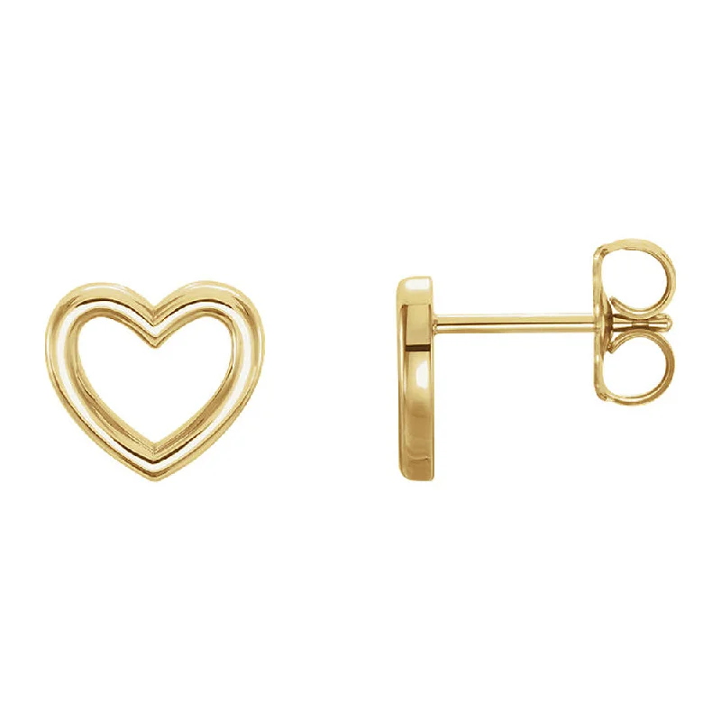 Designer Earrings-9 x 8mm (3/8 Inch) Polished 14k Yellow Gold Small Heart Post Earrings