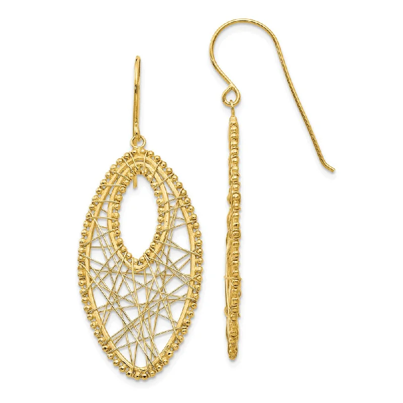 Contemporary Earrings-Oval Wire Wrapped Web Earrings in 14k Yellow Gold