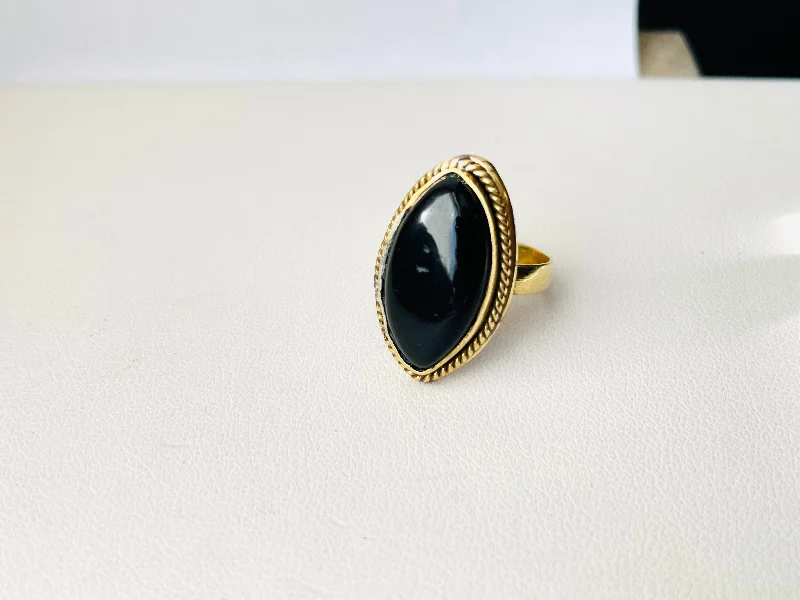 Trendy Silver Rings-Marquise Cut Onyx Ring