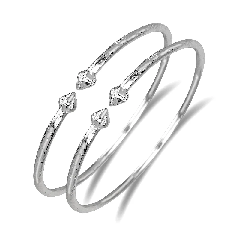 Sparkling Gemstone Bangles-Bulb Ends .925 Sterling Silver West Indian Bangles, 1 pair