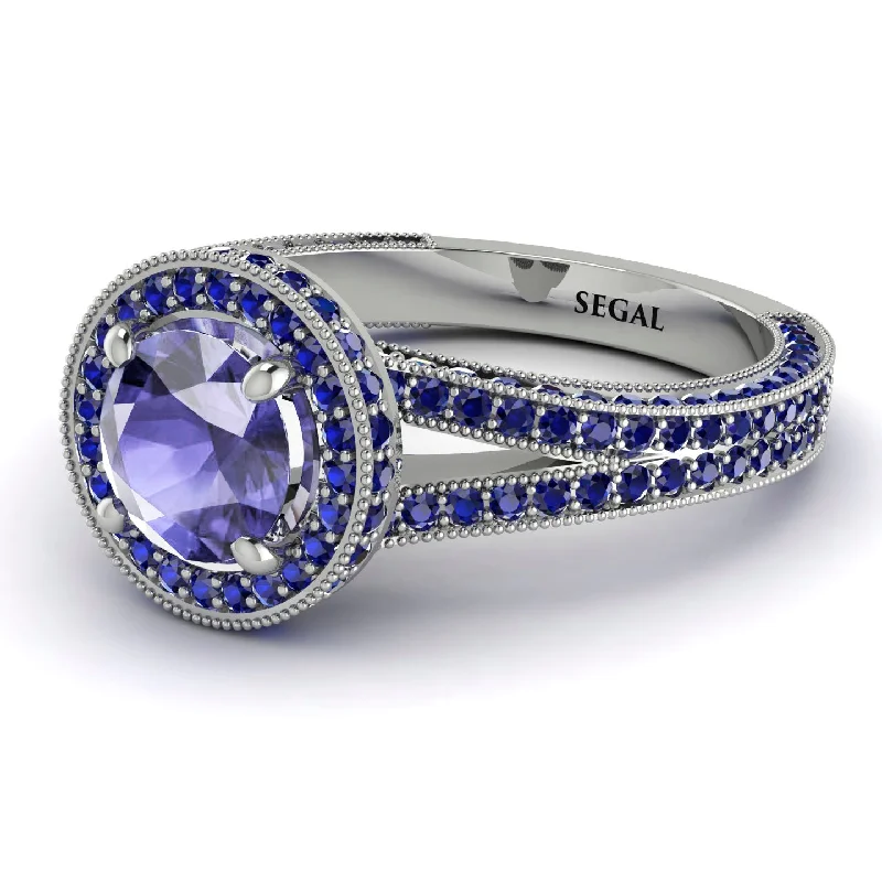 Trendy Rings for Men-Milgrain Round Tanzanite Engagement Ring - Payton No. 215