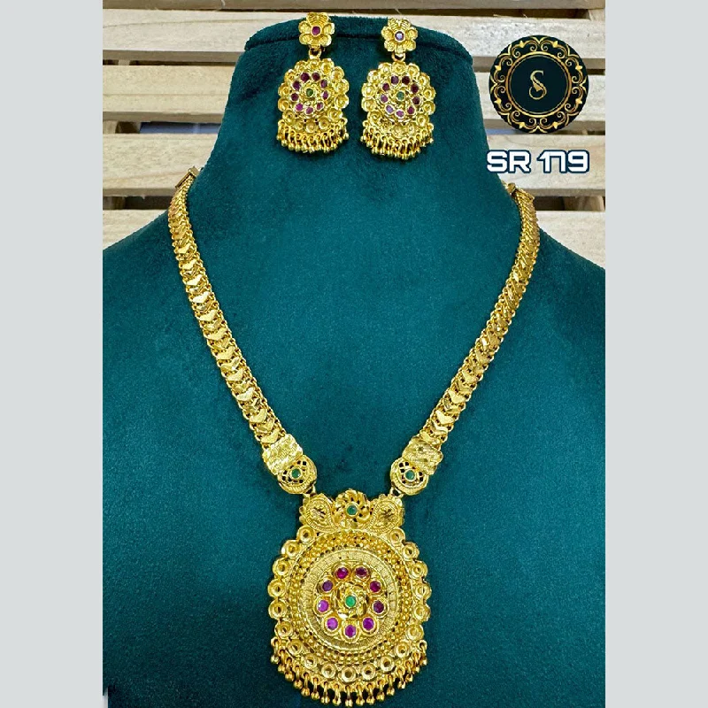 Simple Chain Necklaces-Siara Collections Forming Gold Pota Stone Long Necklace Set