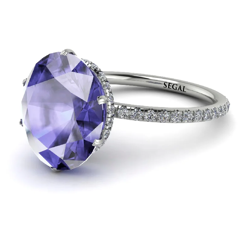 Custom Wedding Ring Sets-Hidden Halo Oval Tanzanite Engagement Ring - Gemma No. 203