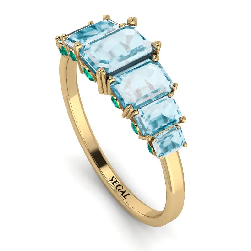 Fashionable Wedding Ring Sets-Emerald Cut Aquamarine Ring With Hidden Emeralds - Brynlee No. 404