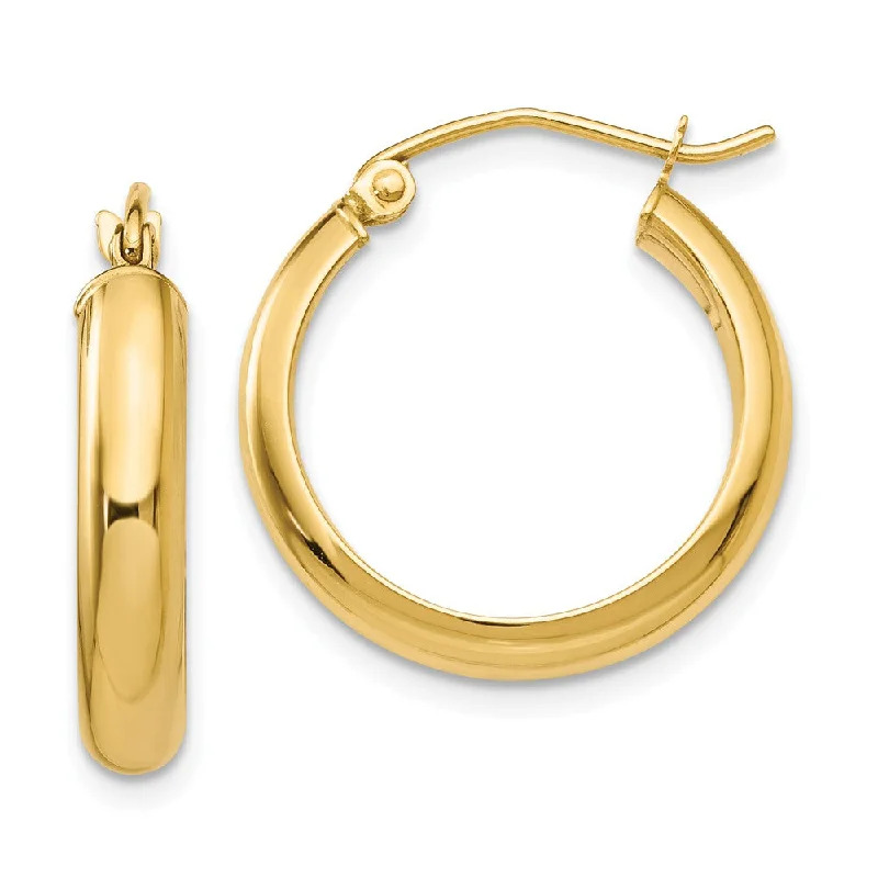 Elegant Gold Earrings-3.75mm x 20mm Polished 14k Yellow Gold Domed Round Tube Hoop Earrings