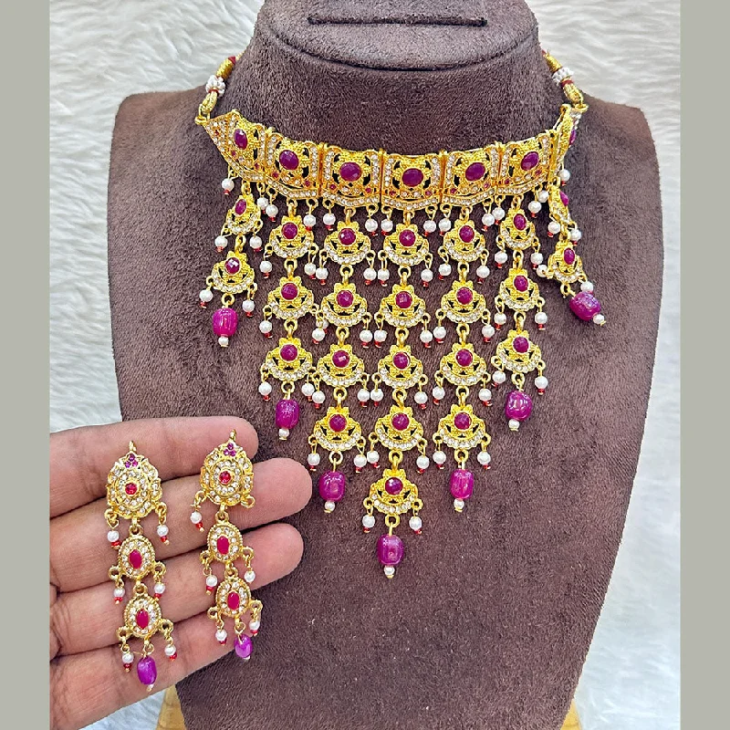 Beautiful Vintage Necklaces-Pooja Bangles Gold Plated Austrian Stone And Beads Necklace Set