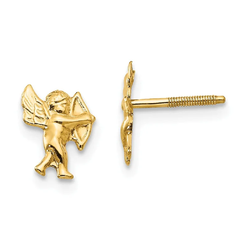 Chic Dangle Earrings-Kids 14k Yellow Gold Polished Cupid Screw Back Post Earrings