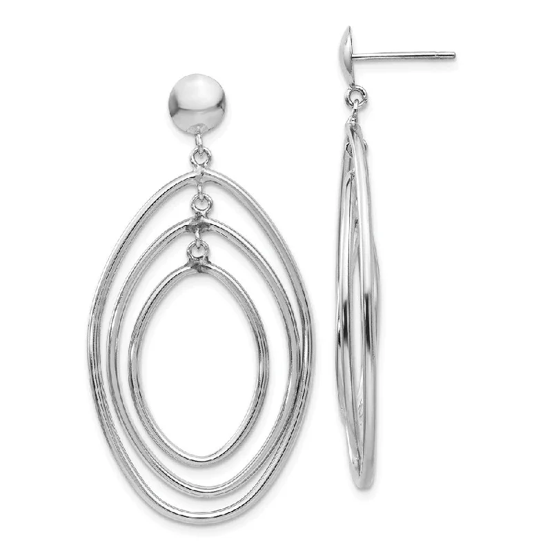 Simple Gold Hoop Earrings-Triple Oval Dangle Post Earrings in 14k White Gold