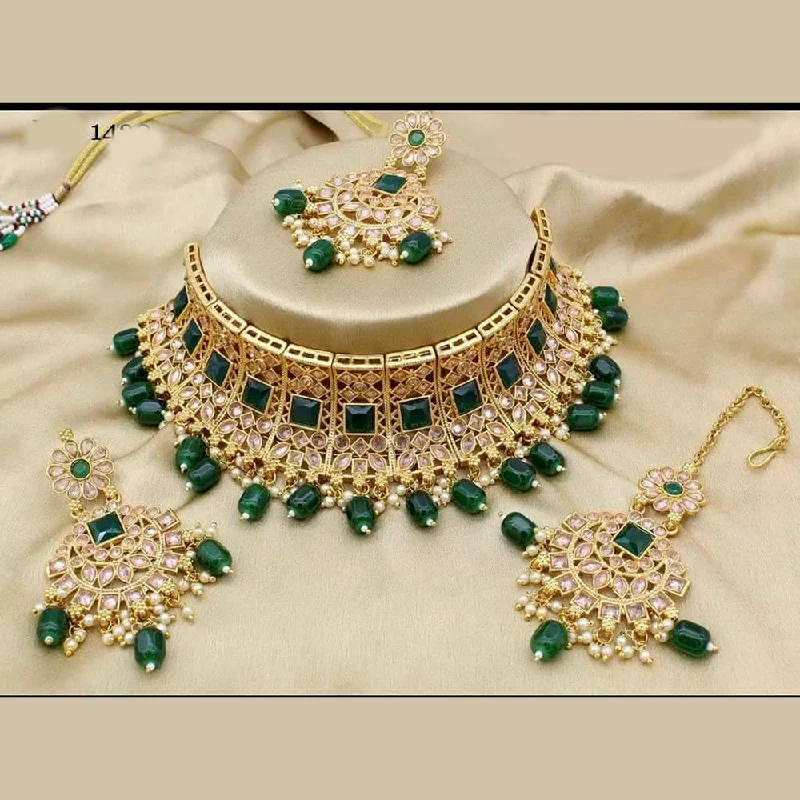 Classic Gold Necklaces-Sai Fashion Gold Plated Crystal Stone Choker Necklace Set