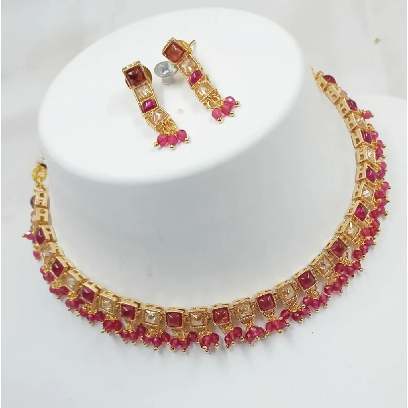 Designer Gemstone Necklaces-Akruti Collection Gold Plated Crystal Stone Necklace Set