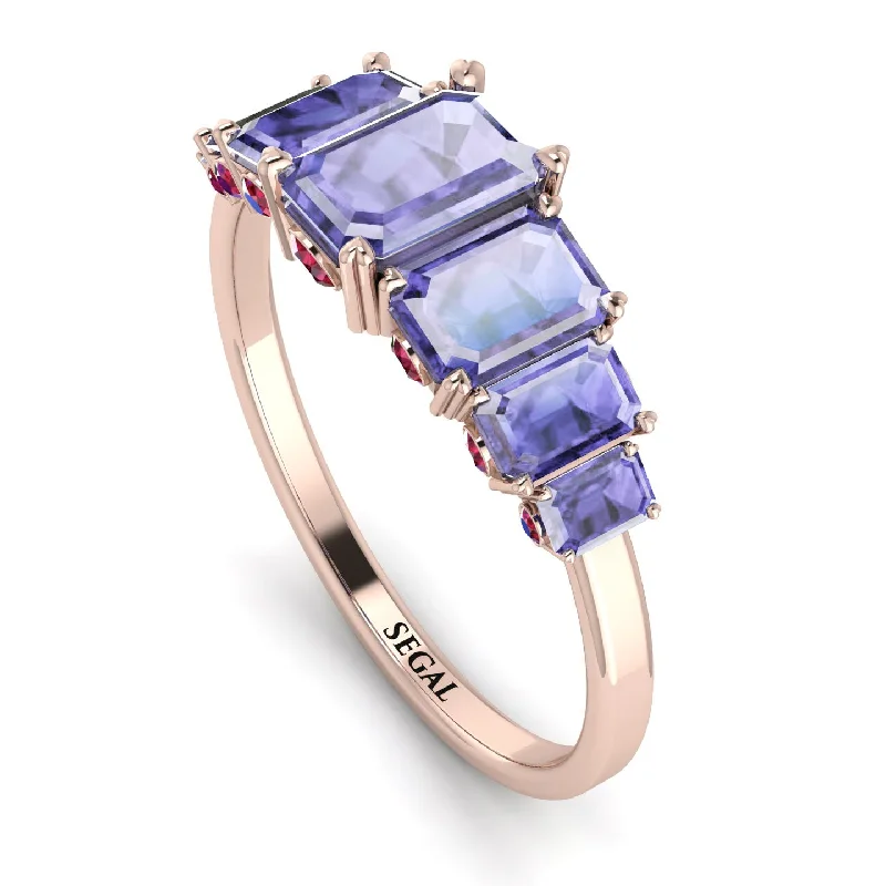 Simple Diamond Wedding Bands-Emerald Cut Tanzanite Ring With Hidden Rybies - Brynlee No. 211