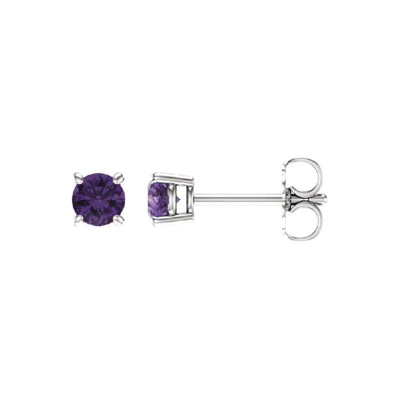 Crystal Drop Earrings-4mm Round Amethyst Stud Earrings in 14k White Gold