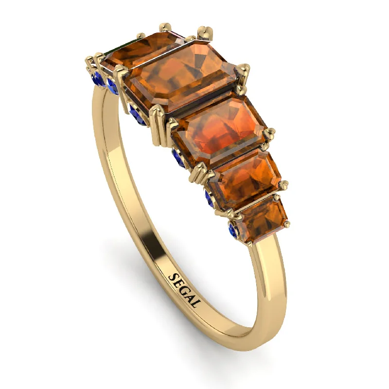 Statement Gemstone Rings-Emerald Cut Brown Diamond Ring With Hidden Sapphires - Brynlee No. 1113