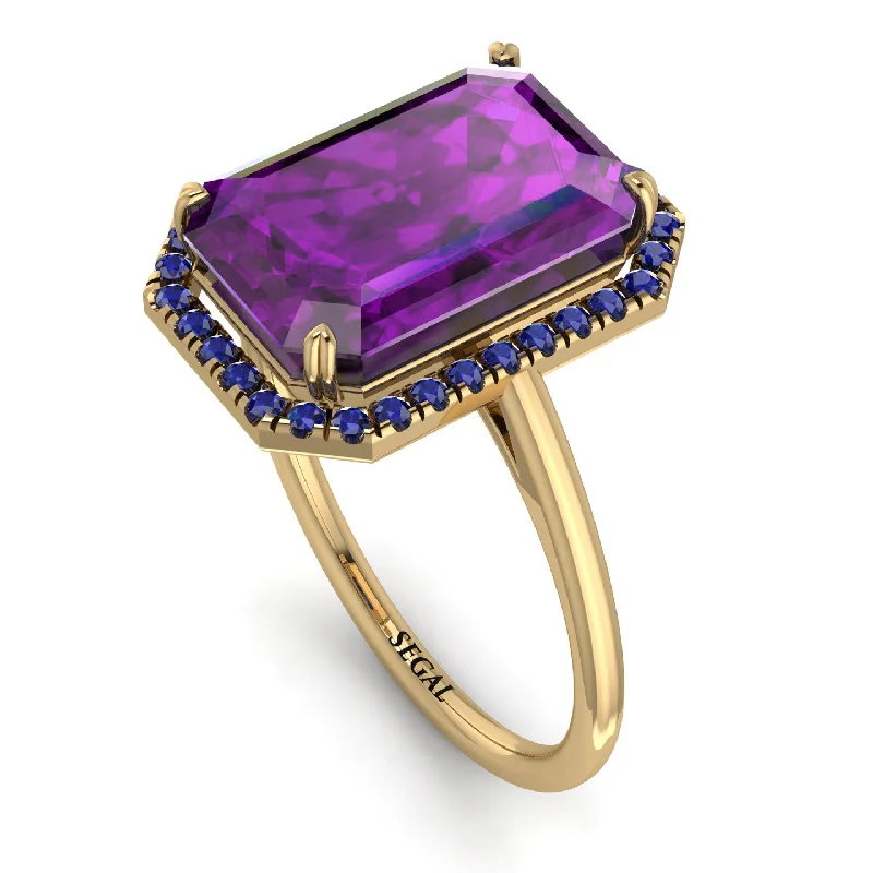 Personalized Wedding Rings-Halo Emerald Cut Amethyst Engagement Ring - Izabella No. 313