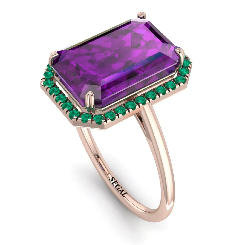 Women’s Engagement Rings-Halo Emerald Cut Amethyst Engagement Ring - Izabella No. 305