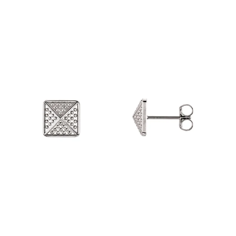 Pearls and Gold Earrings-8mm Textured Square Pyramid Stud Earrings in 14k White Gold