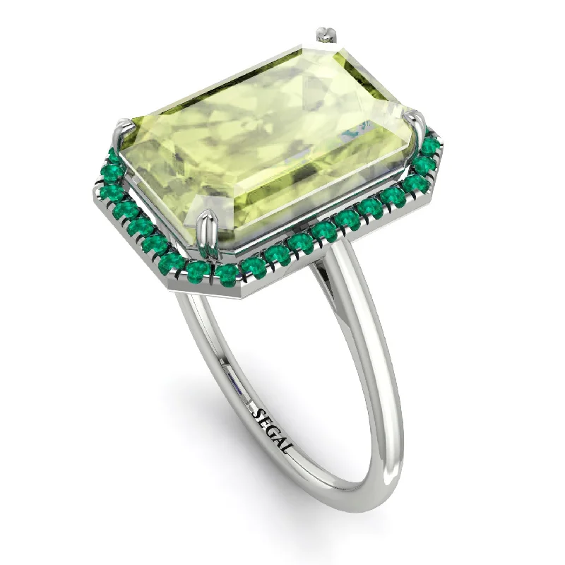 Luxury Bridal Rings-Halo Emerald Cut Peridot Engagement Ring - Izabella No. 706