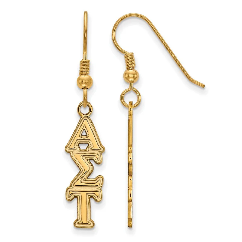 Fashionable Statement Earrings-14K Plated Silver Alpha Sigma Tau Dangle Medium Earrings