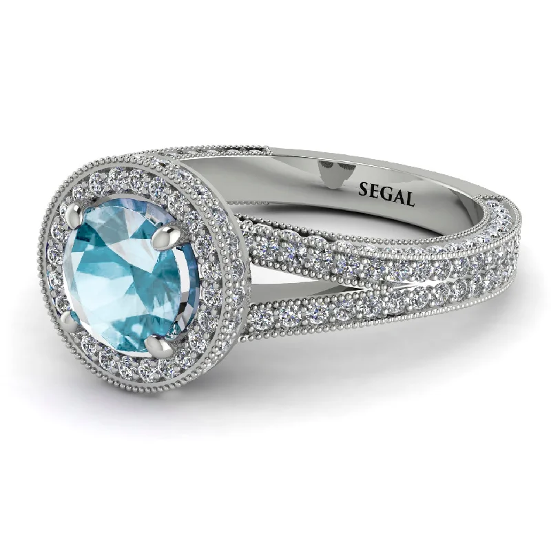 Simple Engagement Rings-Milgrain Round Aquamarine Engagement Ring - Payton No. 403