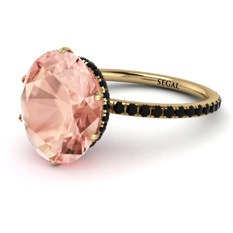 Modern Wedding Rings-Hidden Halo Oval Morganite Engagement Ring - Gemma No. 907