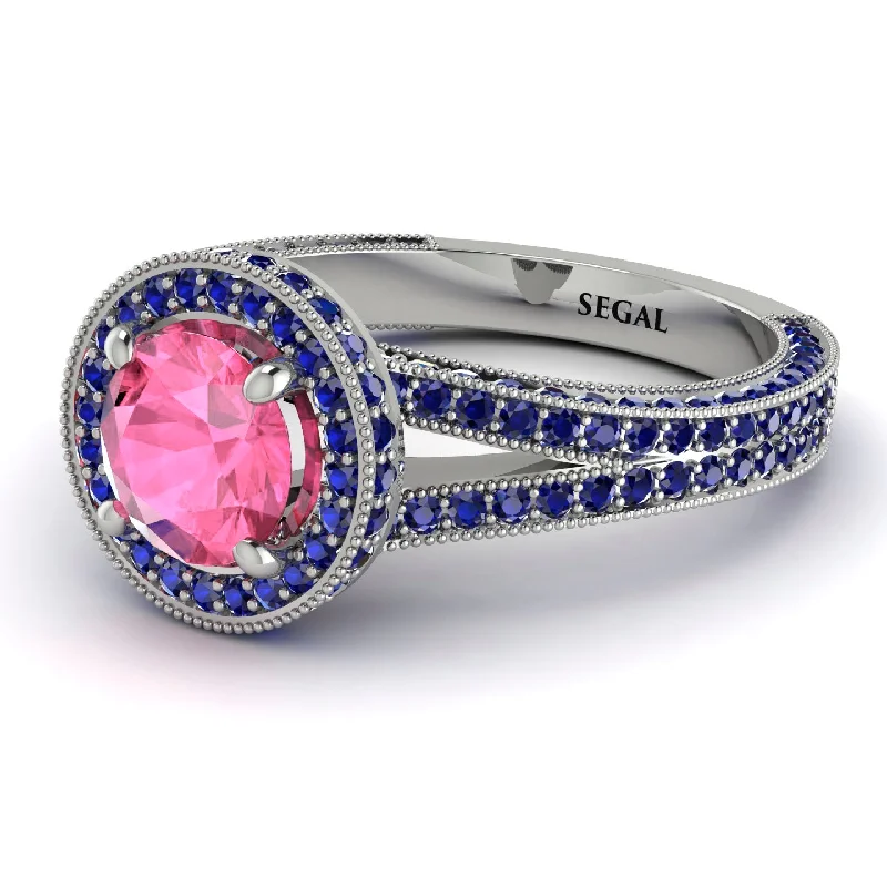 Vintage Wedding Bands for Women-Milgrain Round Pink Moissanite Engagement Ring - Payton No. 812