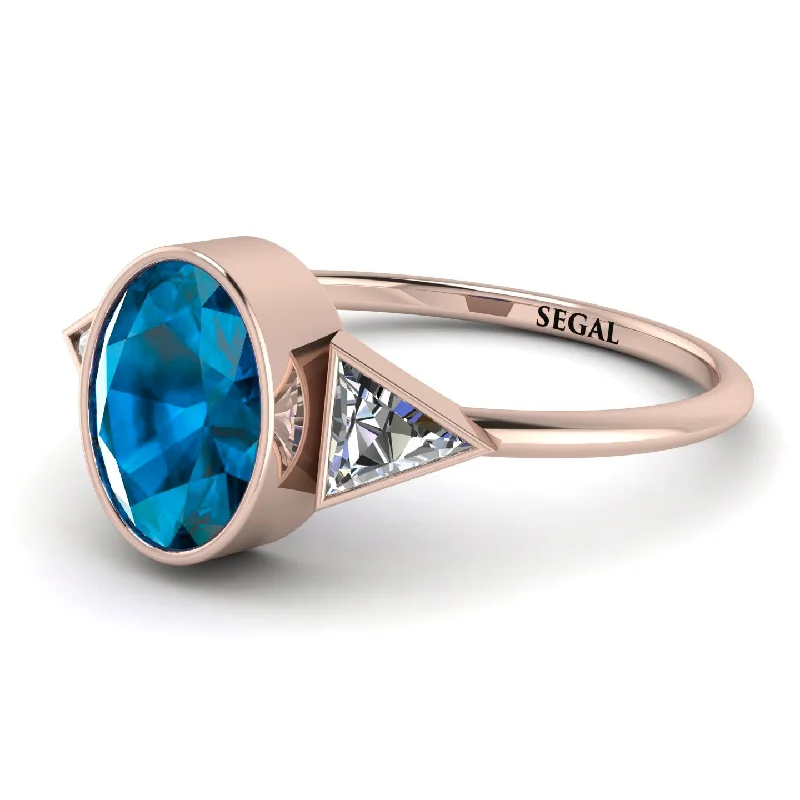 Dainty Silver Rings-Geometrical Bezel Blue Topaz Ring - Trinity No. 502