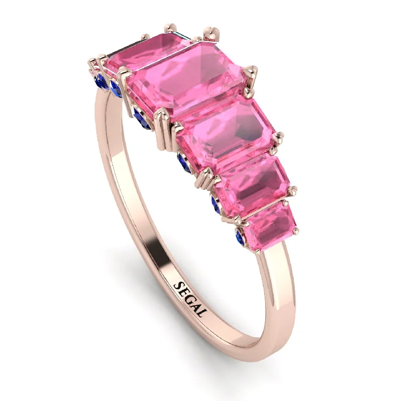 Handcrafted Engagement Rings-Emerald Cut Pink Moissanite Ring With Hidden Sapphires - Brynlee No. 814