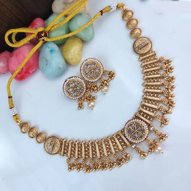 Personalized Heart Pendant Necklaces-Heera Jewellers Gold Plated Crystal Stone And Pearls Choker Necklace Set