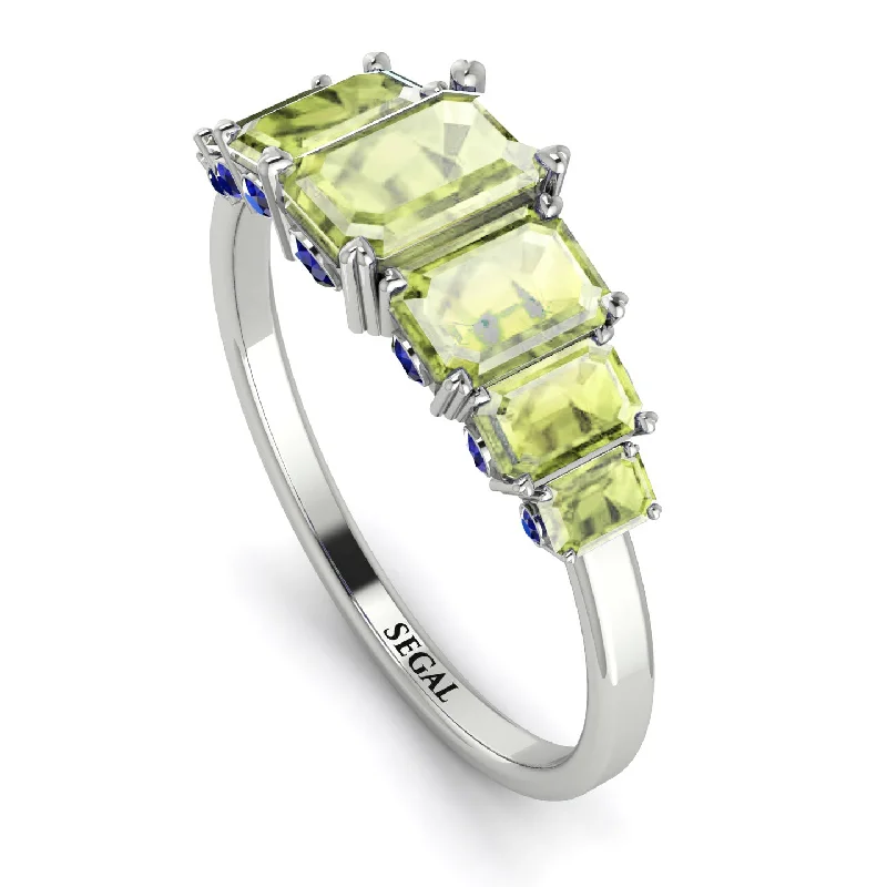 Unique Wedding Rings-Emerald Cut Peridot Ring With Hidden Sapphires - Brynlee No. 715