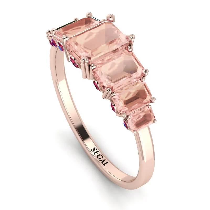 Custom Bridal Rings-Emerald Cut Morganite Ring With Hidden Rybies - Brynlee No. 911