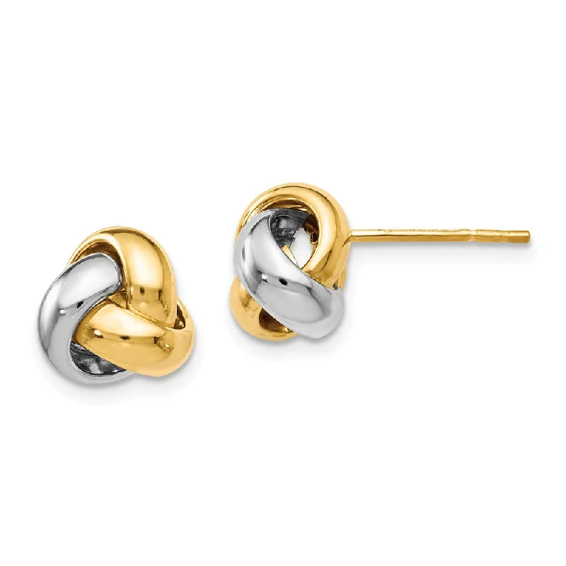 Simple Diamond Earrings-8.5mm (5/16 Inch) 14k Two-Tone Gold Polished Love Knot Stud Earrings