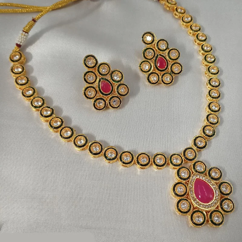 Handcrafted Gemstone Pendant Necklaces-Padmawati Bangles Gold Plated Crystal Stone Necklace Set