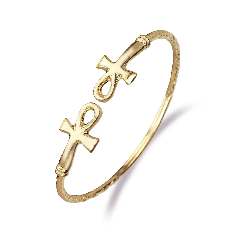 Luxury Wedding Bangles-Better Jewelry 10K Yellow Gold West Indian Bangle w. Ankh Cross Ends