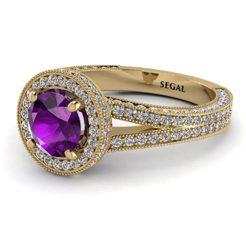 Custom Name Rings-Milgrain Round Amethyst Engagement Ring - Payton No. 301