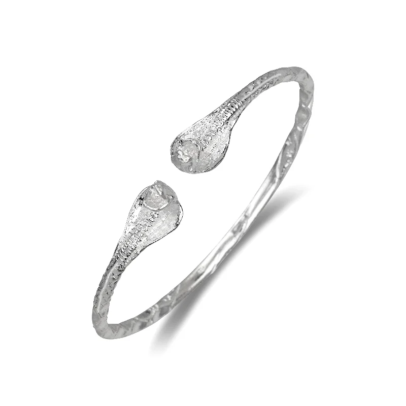 Handcrafted Wedding Bangle Bracelets-Cobra Heads .925 Sterling Silver West Indian Bangle, 1 piece