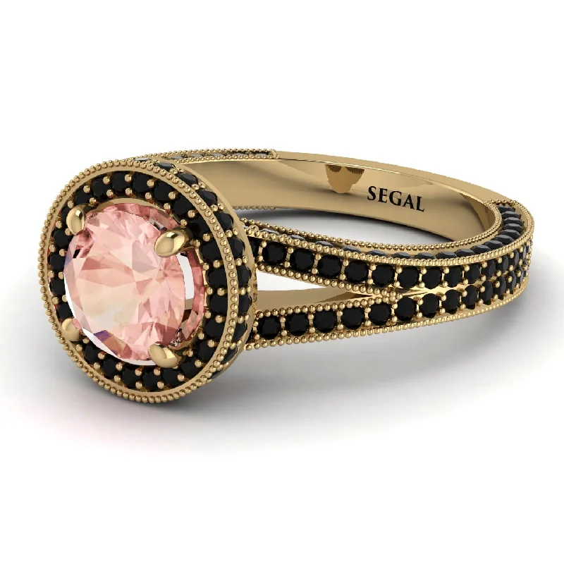 Simple Diamond Wedding Bands-Milgrain Round Morganite Engagement Ring - Payton No. 907