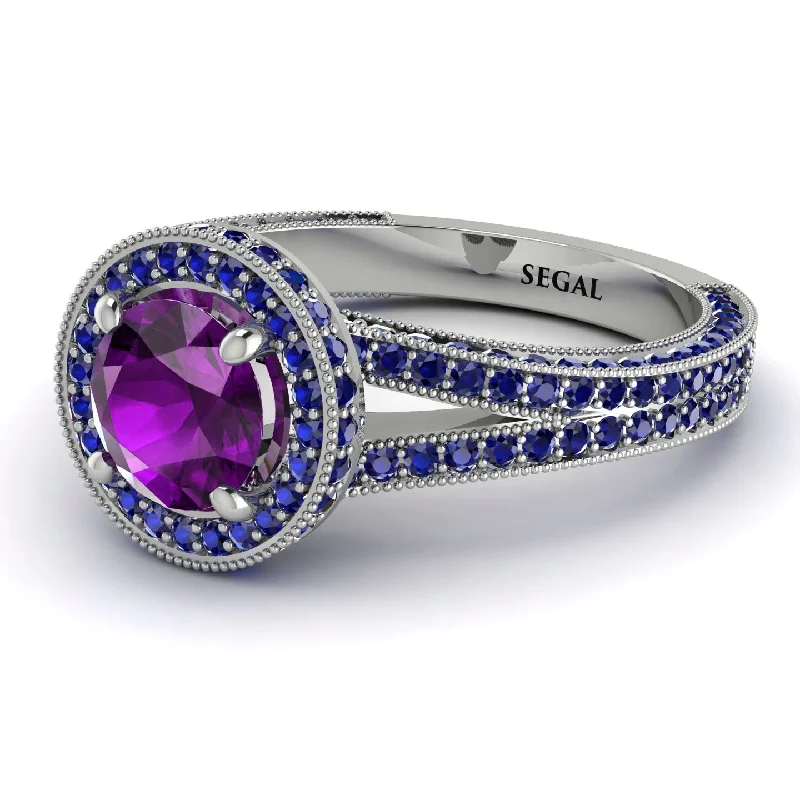 Women’s Statement Rings-Milgrain Round Amethyst Engagement Ring - Payton No. 315