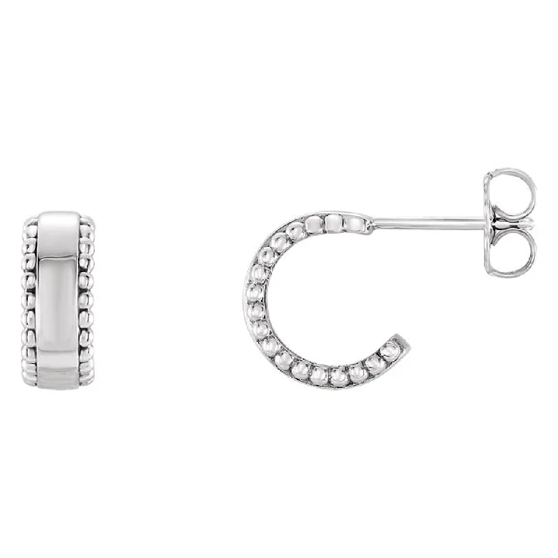 Premium Silver Earrings-4mm x 10mm (3/8 Inch) Sterling Silver Small Beaded J-Hoop Earrings