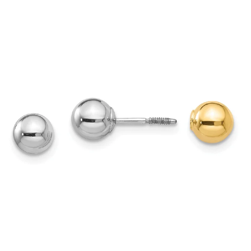 Bohemian Style Earrings-Kids Reversible 5mm Ball Screw Back Earrings in 14k Two-tone Gold