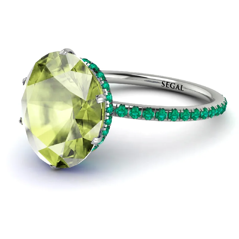 Custom Silver Rings-Hidden Halo Oval Peridot Engagement Ring - Gemma No. 706