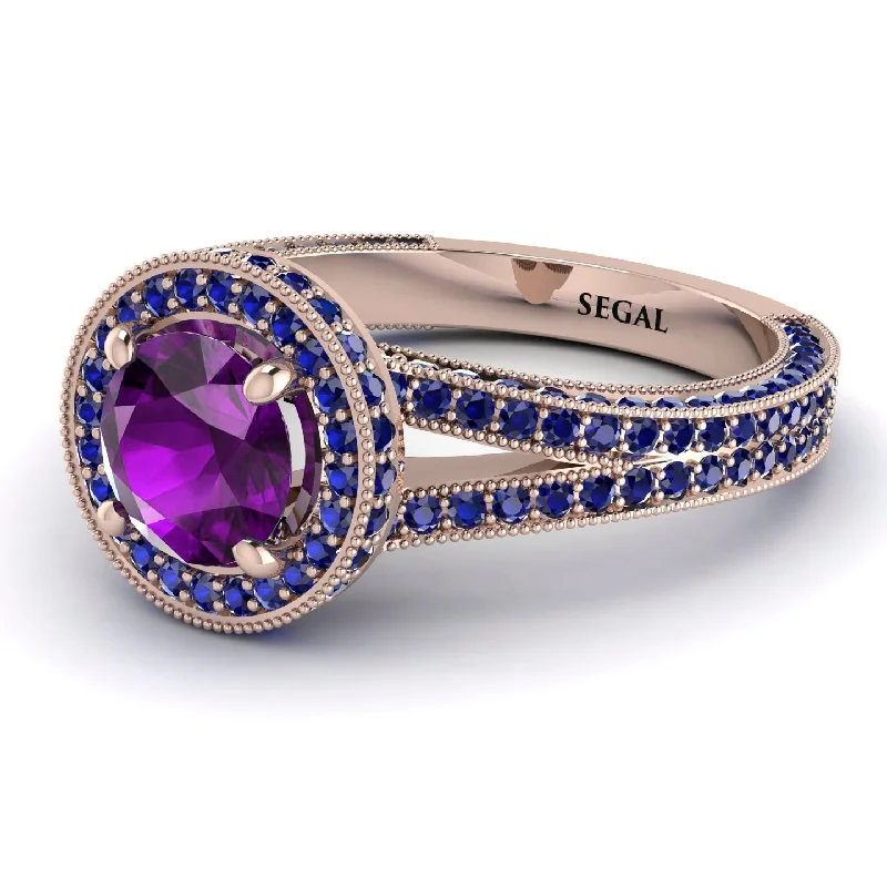 Unique Gold Rings-Milgrain Round Amethyst Engagement Ring - Payton No. 314