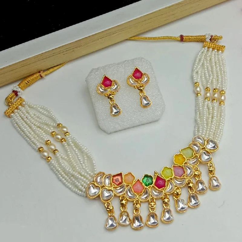 High-End Gold Necklaces-SP Jewellery Gold Plated Kundan And Pearl Choker Necklace Set