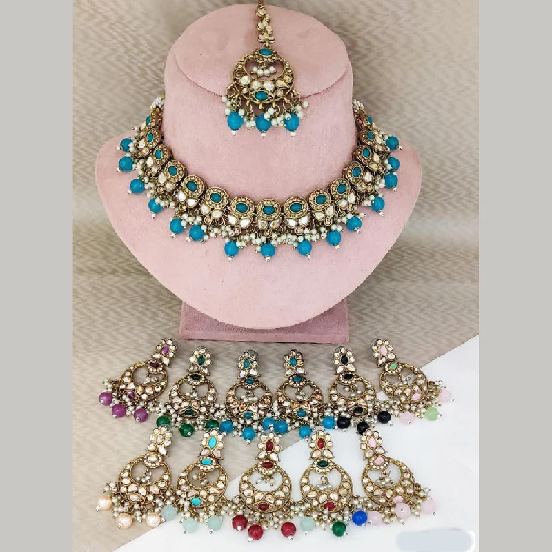 Layered Chain Necklaces-Rani Sati Jewels Gold Plated Crystal Stone Choker Necklace Set