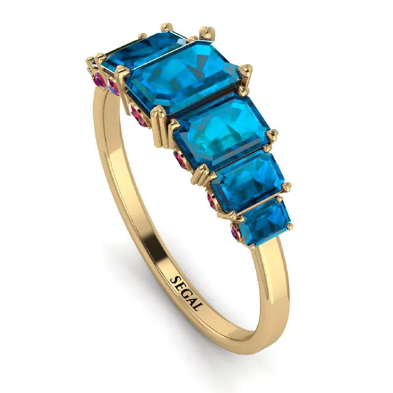 Bold Gemstone Rings-Emerald Cut Blue Topaz Ring With Hidden Rybies - Brynlee No. 510