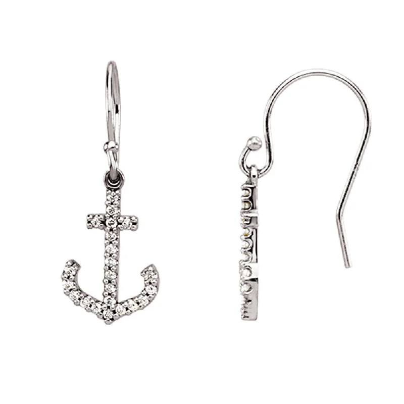 Fashionable Silver Earrings-1/5 cttw Diamond Anchor Earrings in 14k White Gold