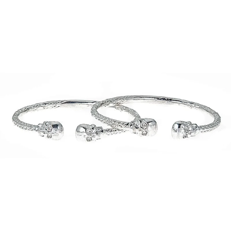 Simple Gemstone Bangles-Better Jewelry Thick Skull Ends .925 Sterling Silver West Indian Bangles, 1 pair