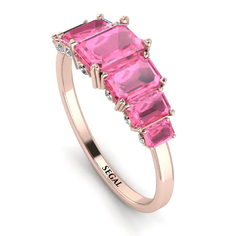 Men’s Statement Rings-Emerald Cut Pink Moissanite Ring With Hidden Diamonds - Brynlee No. 802