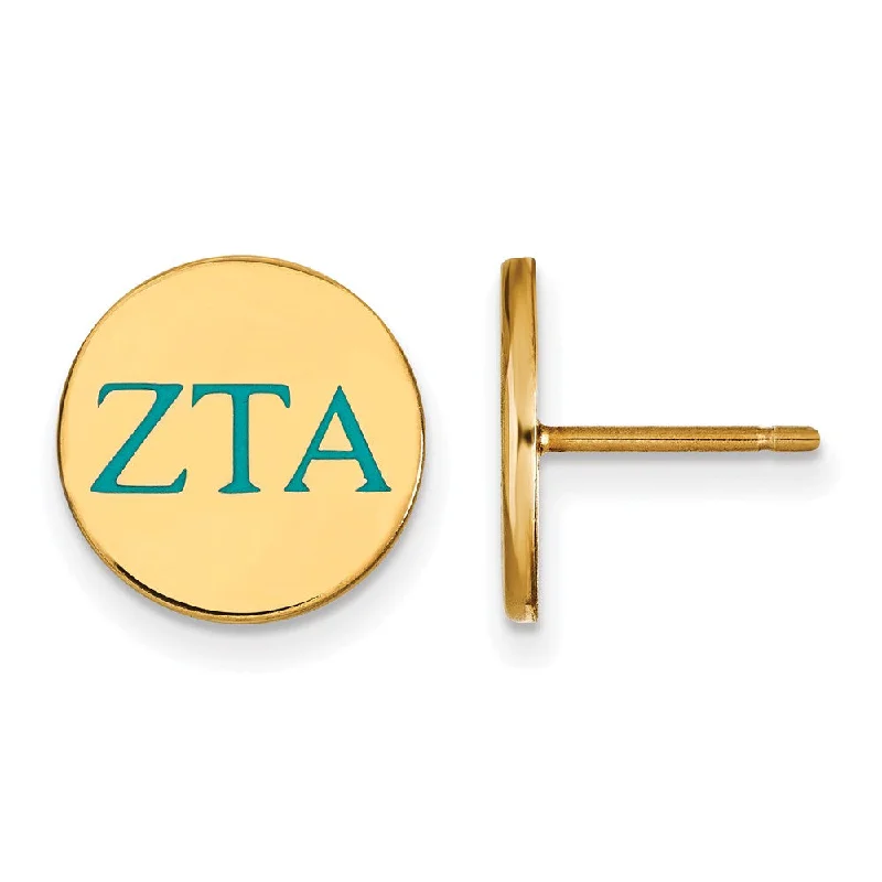 Affordable Silver Earrings-14K Plated Silver & Enamel Zeta Tau Alpha Post Earrings